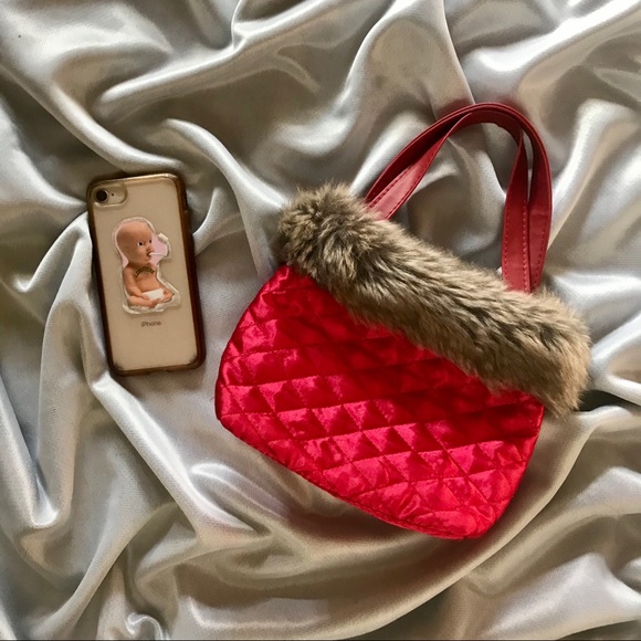 ❤️‍🔥 Vintage 90s mini red bag w cunty faux fur - Picture 2 of 2